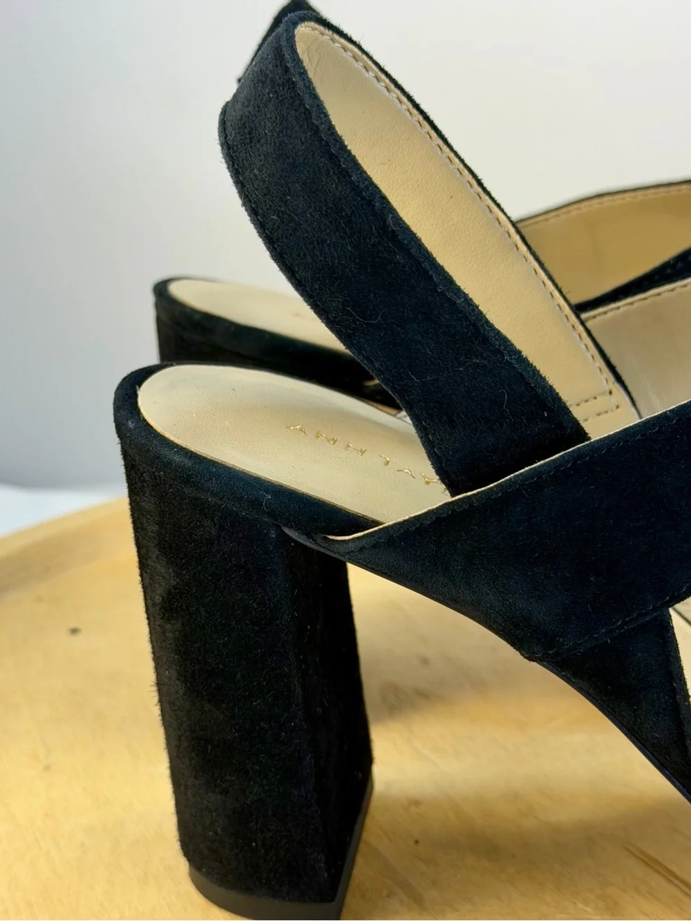 Ann Taylor Black Suede Block Heel Slingback Sandals